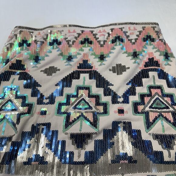 Express Skirt Womens Aztec Print Sequin Mini Size XS Elastic Waist Western Boho - Picture 4 of 8
